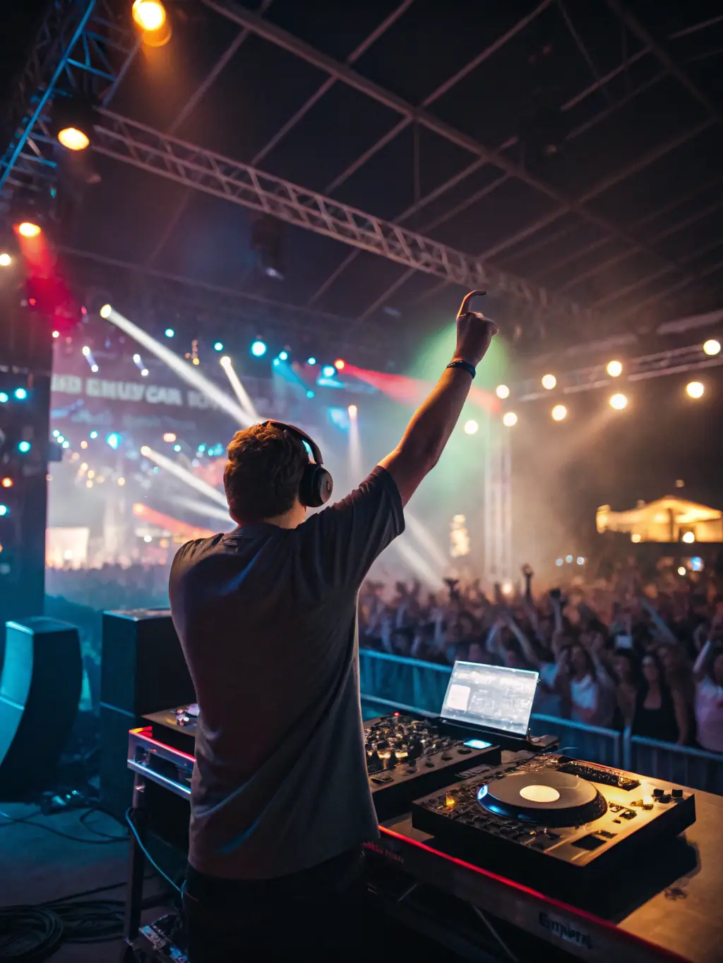 A DJ captivating a crowd during a live performance, promoting the Live Performance course.